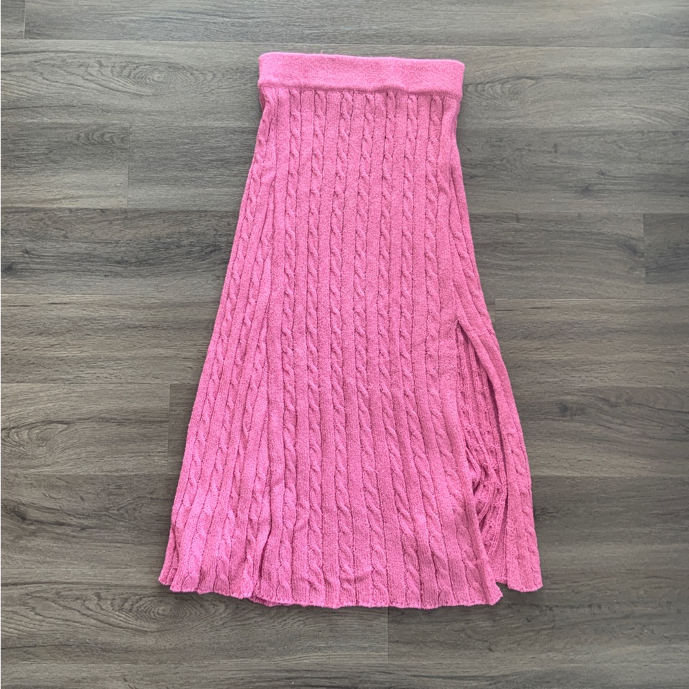 Anthropologie Cable Knit Pink Midi Skirt